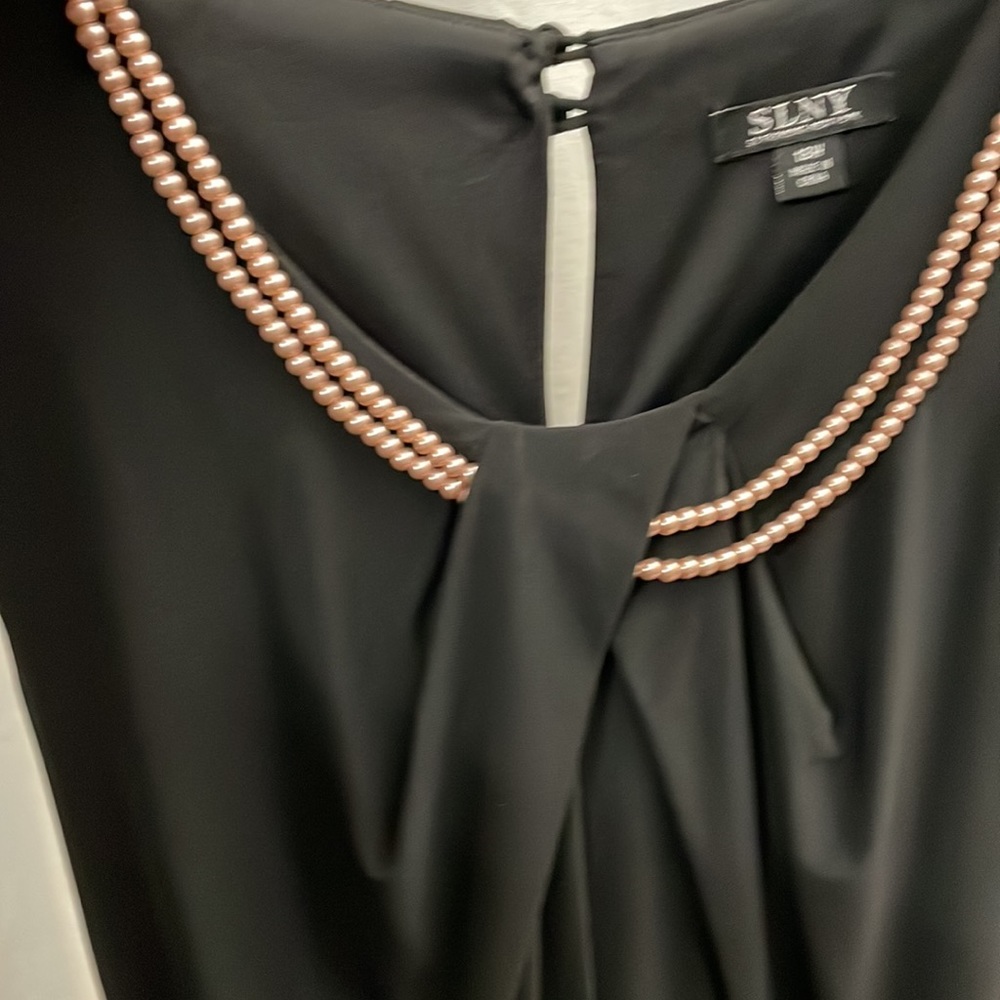 Pearl Trim Twist Belted Waist Hi-Low Fit & Flare Midi Dress - Picture 9 of 10